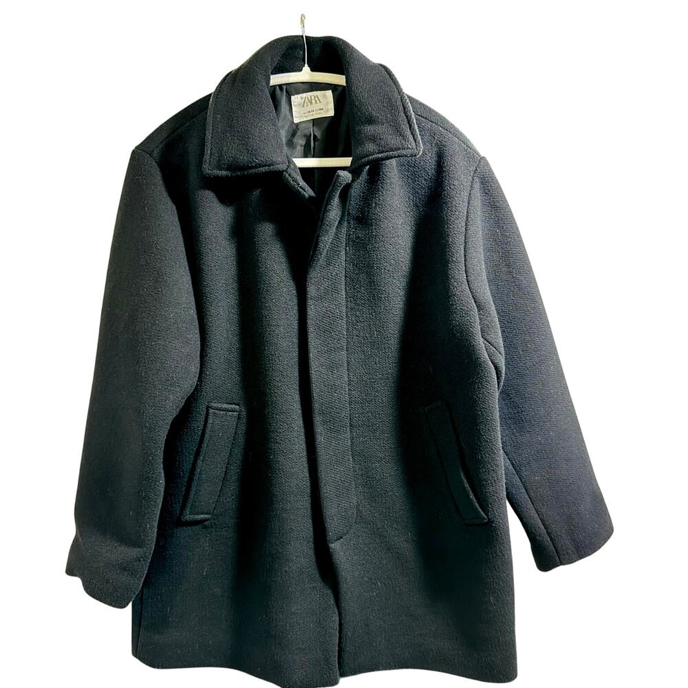 Zara Kids Black Wool Blend Overcoat Boys |13-14Y